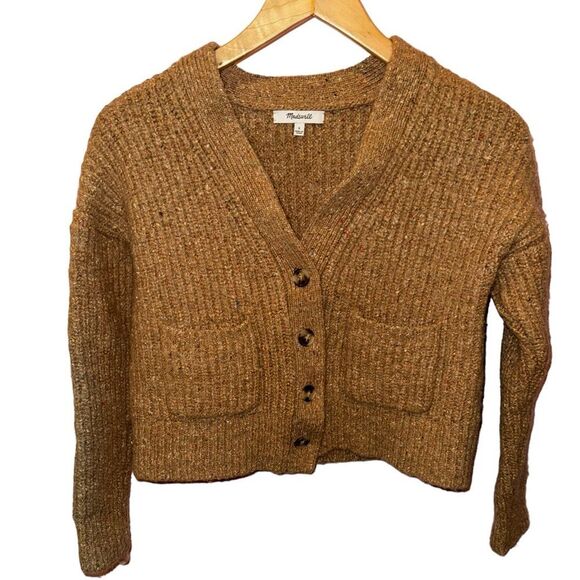 MADEWELL CAMEL KNIT CARDIGAN THAT USES SMALL SPECKLED COLORS OF YARN SIZE SMALL - Picture 1 of 4